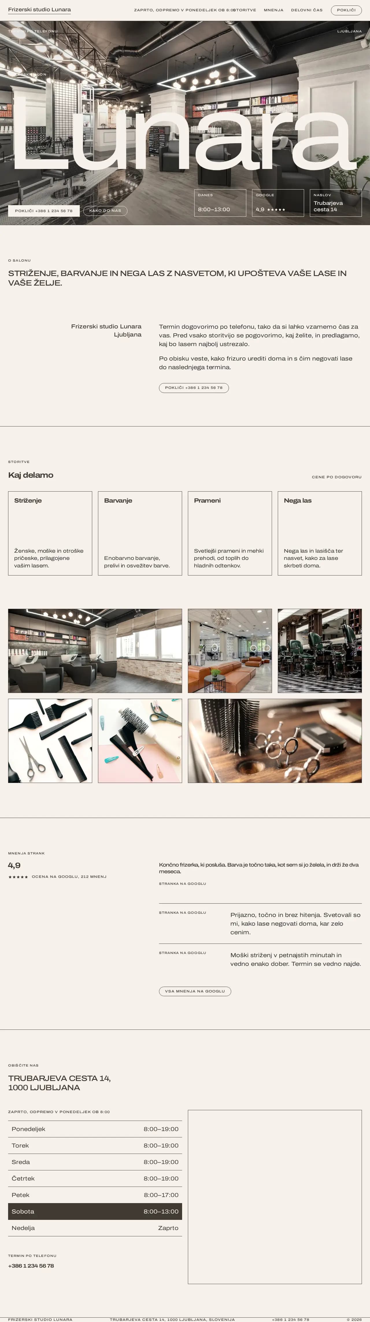 Frizerski studio Lunara — primer strani