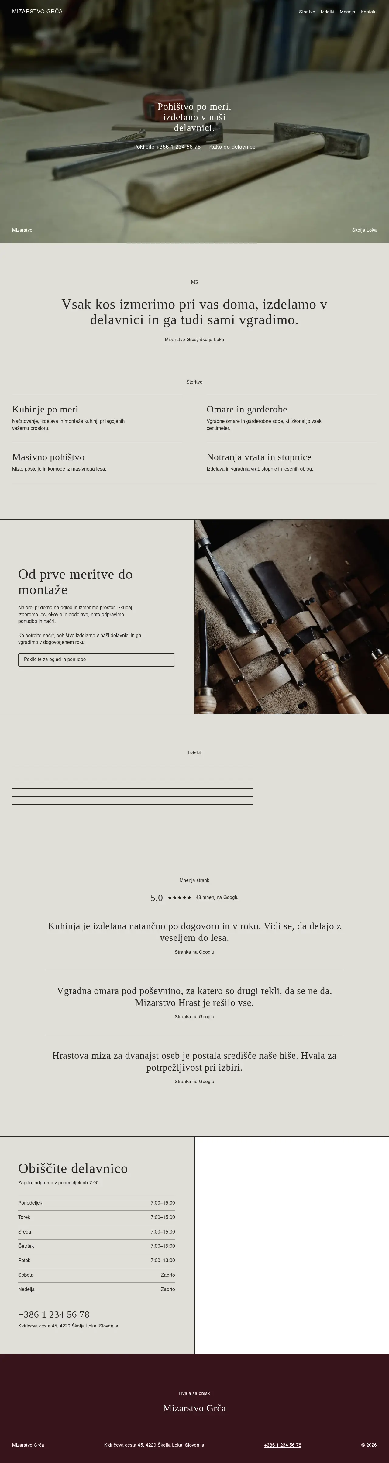 Mizarstvo Grča — primer strani